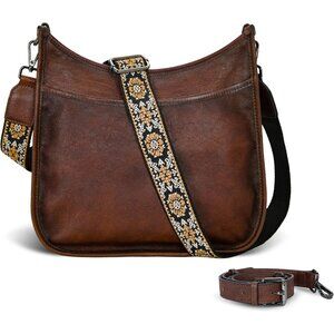 Women Coffee Leather Imported Zipper Purses Crossbody Shoulder Handbags